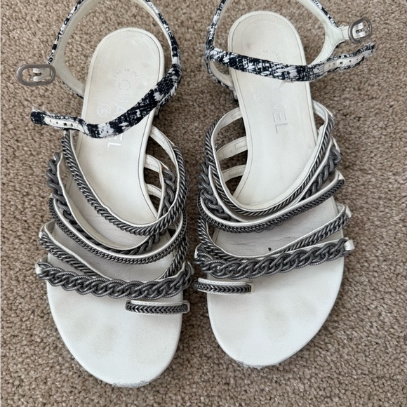 CHANEL Women's White and Black FLAT Sandals - Picture 1 of 5